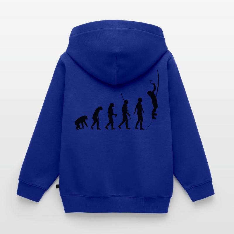 Evolution des Menschen, Eisklettern, Eiskletterer Kinder Premium Organic Zip Hoodie