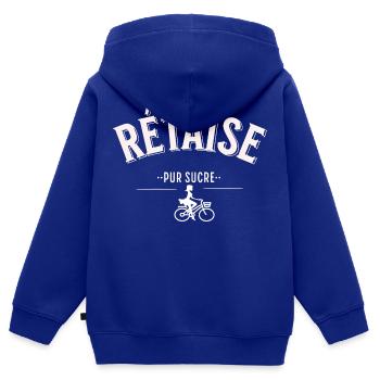 Rétaise pur sucre - Sweat Premium à capuche zippé enfant bio - bleu roi - Dos - AI Model Kid Male (0cm)