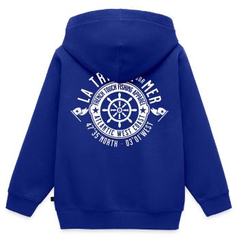 La Trinite sur Mer vintage - Sweat Premium à capuche zippé enfant bio - bleu roi - Dos - AI Model Kid Male (0cm)