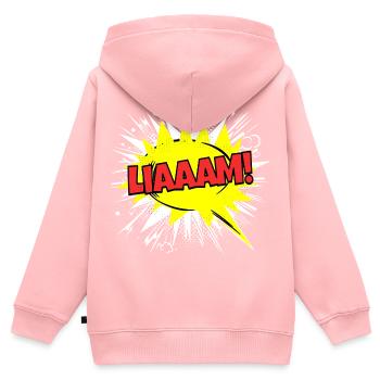 Liam Nom Drôle Bulle Liaaam ! - Sweat Premium à capuche zippé enfant bio - rose - Dos - AI Model Kid Female (0cm)