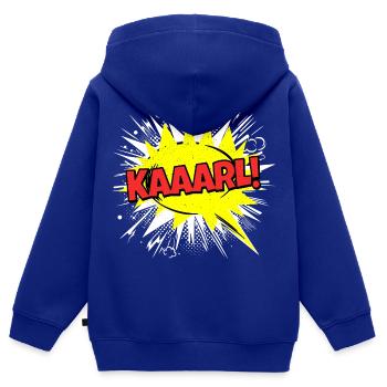 Karl Nom drôle bulle de parole Kaaarl ! - Sweat Premium à capuche zippé enfant bio - bleu roi - Dos - AI Model Kid Male (0cm)