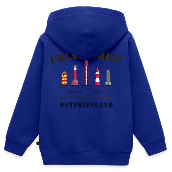 La Frise orientale prête pour les vacances, la mer du Nord allemande - Sweat Premium à capuche zippé enfant bio - bleu roi - Dos - AI Model Kid Male (0cm)