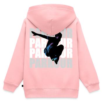 Le parkour - Sweat Premium à capuche zippé enfant bio - rose - Dos - AI Model Kid Female (0cm)