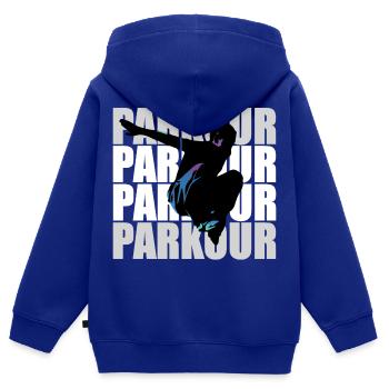 Le parkour - Sweat Premium à capuche zippé enfant bio - bleu roi - Dos - AI Model Kid Male (0cm)