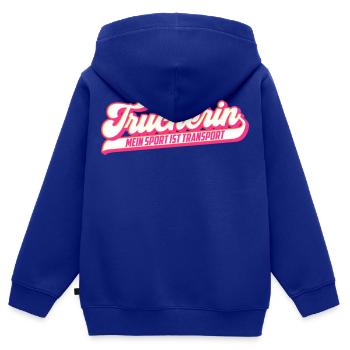 Truckerin ... Sport ist Transport Farben änderbar - Kinder Premium Organic Zip Hoodie - Royalblau - Hinten - AI Model Kid Male (0cm)