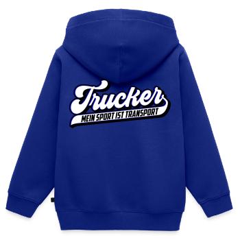 Trucker Mein Sport ist Transport | Farben änderbar - Kinder Premium Organic Zip Hoodie - Royalblau - Hinten - AI Model Kid Male (0cm)