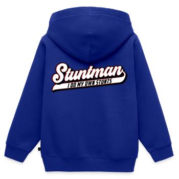 Stuntman I Do My Own Stunts | Farben änderbar - Kinder Premium Organic Zip Hoodie - Royalblau - Hinten - AI Model Kid Male (0cm)
