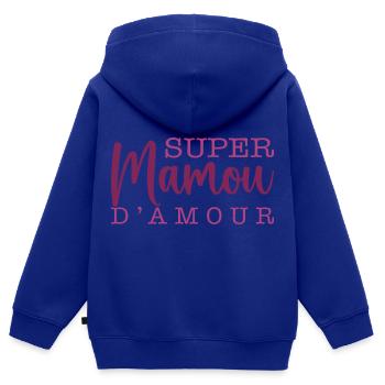 Super Mamou D'amour - Sweat Premium à capuche zippé enfant bio - bleu roi - Dos - AI Model Kid Male (0cm)