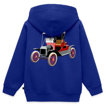 Voiture Vintage - Sweat Premium à capuche zippé enfant bio - bleu roi - Dos - AI Model Kid Male (0cm)