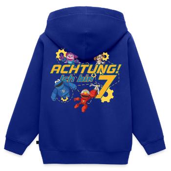 Mecha Builders Team Attention I Am 7 Years Old - Kids Premium Organic Zip-up Hoodie - royal blue - Back - AI Model Kid Male (0cm)