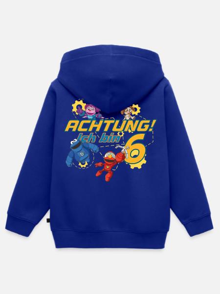 Mecha Builders Team Attention I Am 6 Years Old - Kids Premium Organic Zip-up Hoodie - royal blue