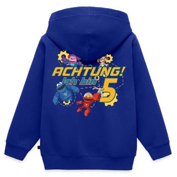 Mecha Builders Team Attention I Am 5 Years Old - Kids Premium Organic Zip-up Hoodie - royal blue - Back - AI Model Kid Male (0cm)