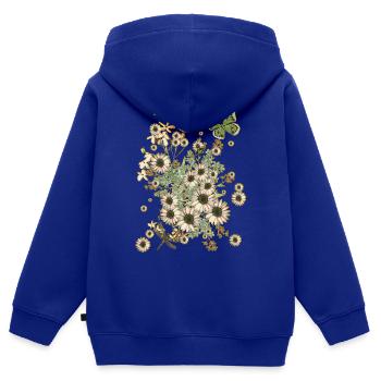 Fleurs sur fleurs - Fleurs Flora Papillon - Sweat Premium à capuche zippé enfant bio - bleu roi - Dos - AI Model Kid Male (0cm)