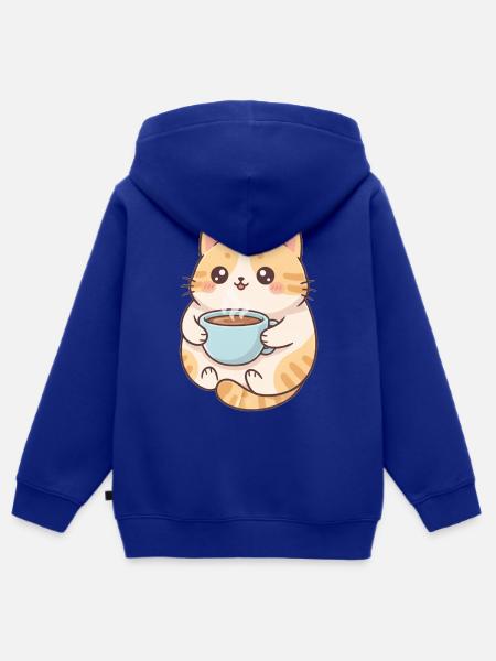 Katze mit Kaffee - Kinder Premium Organic Zip Hoodie - Royalblau