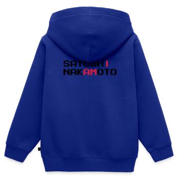 JE SUIS SATOSHI NAKAMOTO - Sweat Premium à capuche zippé enfant bio - bleu roi - Dos - AI Model Kid Male (0cm)