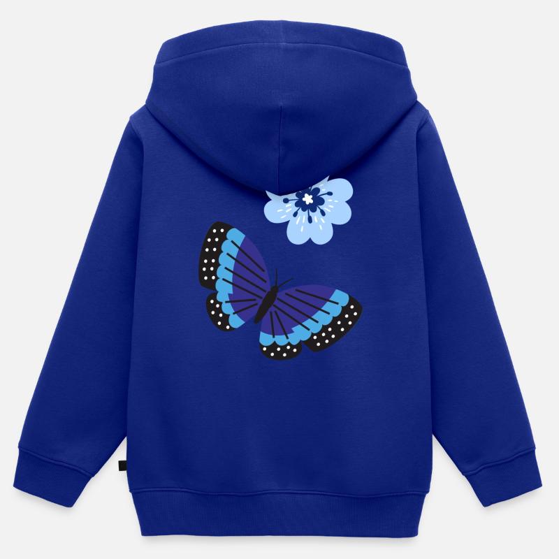 Farfalla blu con un fiore blu - Felpa Premium con cappuccio con zip bambino bio - blu royal