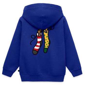 Chaussettes colorées Chaussettes de Noël Père Noël - Sweat Premium à capuche zippé enfant bio - bleu roi - Dos - AI Model Kid Male (0cm)