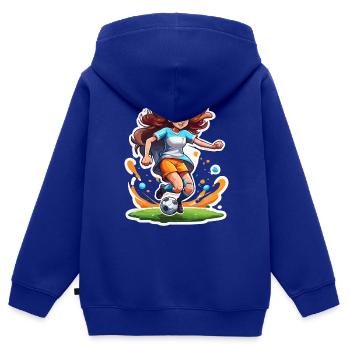 Fußballerin / Sport / Fußballplatz / Verein / FC - Kinder Premium Organic Zip Hoodie - Royalblau - Hinten - AI Model Kid Male (0cm)