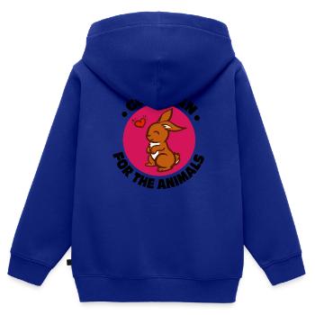Vegan / Veganerin / For the animals / Girlie - Kinder Premium Organic Zip Hoodie - Royalblau - Hinten - AI Model Kid Male (0cm)