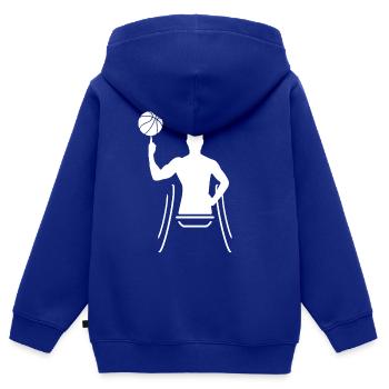 Basketball en fauteuil roulant - Sweat Premium à capuche zippé enfant bio - bleu roi - Dos - AI Model Kid Male (0cm)