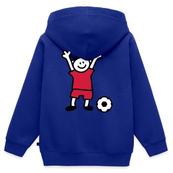 Enfant du football - Un garçon joue au foot - Sweat Premium à capuche zippé enfant bio - bleu roi - Dos - AI Model Kid Male (0cm)