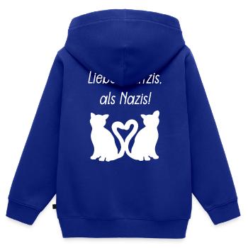 Lieber Katzis, als Nazis! - Kinder Premium Organic Zip Hoodie - Royalblau - Hinten - AI Model Kid Male (0cm)