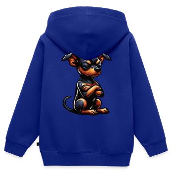 Pinscher miniature Pinscher Pinscher Pinscher Propriétaire Minpin - Sweat Premium à capuche zippé enfant bio - bleu roi - Dos - AI Model Kid Male (0cm)