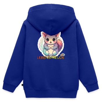 Werte mit Tieren: Lebensfreude - Kinder Premium Organic Zip Hoodie - Royalblau - Hinten - AI Model Kid Male (0cm)