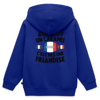Au Rugby Un Caramel C'est Pas Une Friandise - Sweat Premium à capuche zippé enfant bio - bleu roi - Dos - AI Model Kid Male (0cm)