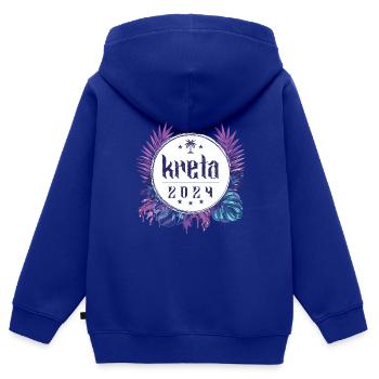 Crète 2024 - Sweat Premium à capuche zippé enfant bio - bleu roi - Dos - AI Model Kid Male (0cm)