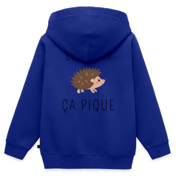 Le matin ça pique ! - Sweat Premium à capuche zippé enfant bio - bleu roi - Dos - AI Model Kid Male (0cm)