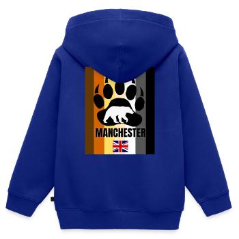 Manchester Gay - Sweat Premium à capuche zippé enfant bio - bleu roi - Dos - AI Model Kid Male (0cm)