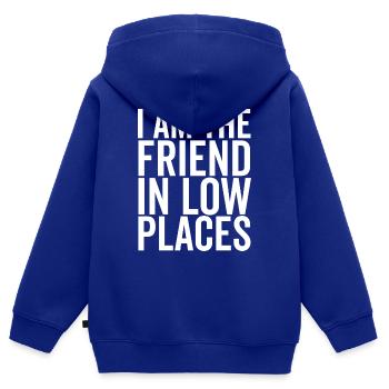 Ich bin der Freund in niedrigen Orten - Kinder Premium Organic Zip Hoodie - Royalblau - Hinten - AI Model Kid Male (0cm)
