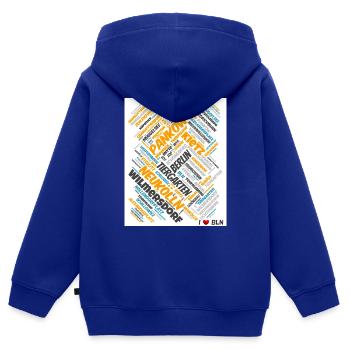 Berlin - Sweat Premium à capuche zippé enfant bio - bleu roi - Dos - AI Model Kid Male (0cm)
