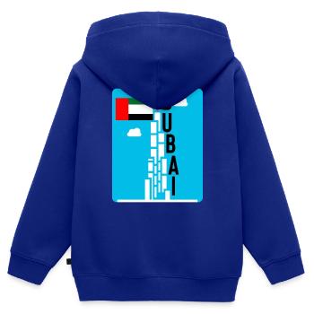 Dubaï - Sweat Premium à capuche zippé enfant bio - bleu roi - Dos - AI Model Kid Male (0cm)