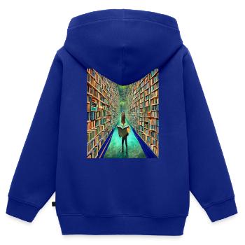 "Die Bücherei der Zeit" - Kinder Premium Organic Zip Hoodie - Royalblau - Hinten - AI Model Kid Male (0cm)