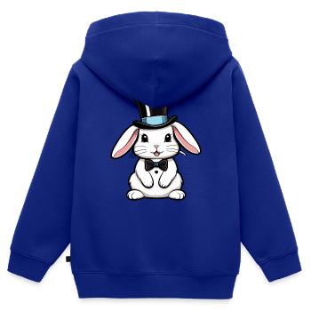 Lapin blanc avec un chapeau et nœud papillon - Sweat Premium à capuche zippé enfant bio - bleu roi - Dos - AI Model Kid Male (0cm)
