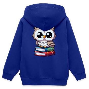 Eule auf Büchern - Kinder Premium Organic Zip Hoodie - Royalblau - Hinten - AI Model Kid Male (0cm)
