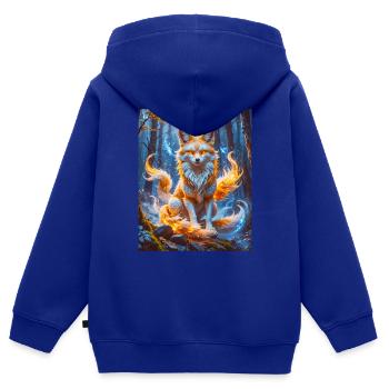 Eleganter mehrschwänziger Kitsune mit leuchtendem Fuchsfeuer - Kinder Premium Organic Zip Hoodie - Royalblau - Hinten - AI Model Kid Male (0cm)