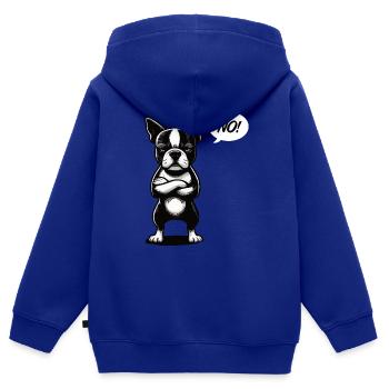 Pas de Boston Terrier Boston Propriétaire d’un Boston terrier - Sweat Premium à capuche zippé enfant bio - bleu roi - Dos - AI Model Kid Male (0cm)