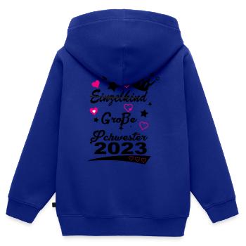 Große Schwester 2023 kein Einzelkind mehr - Kinder Premium Organic Zip Hoodie - Royalblau - Hinten - AI Model Kid Male (0cm)