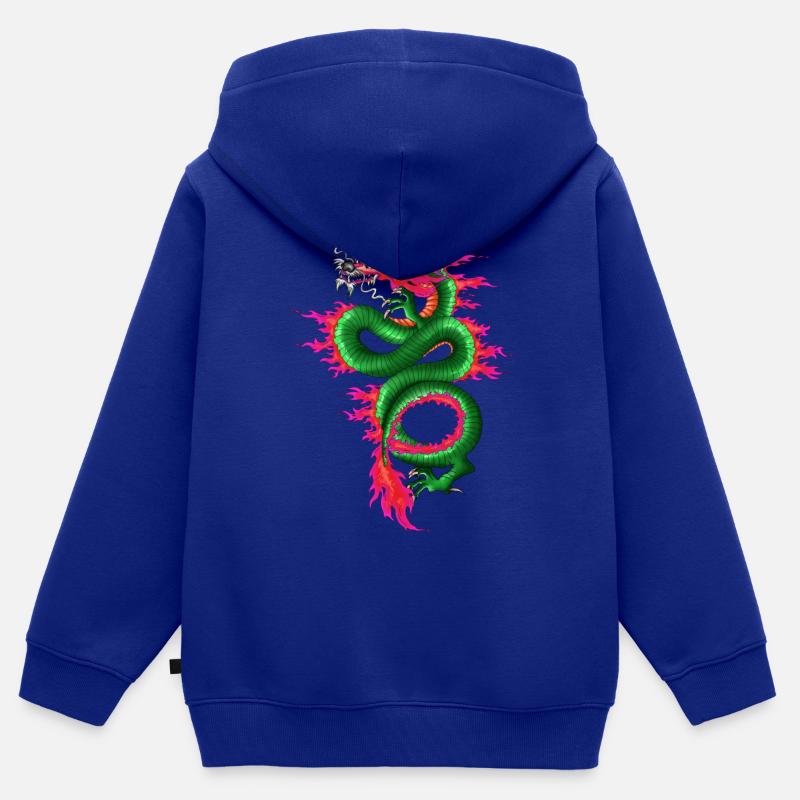 Rose Vert Dragon - Sweat Premium à capuche zippé enfant bio - bleu roi