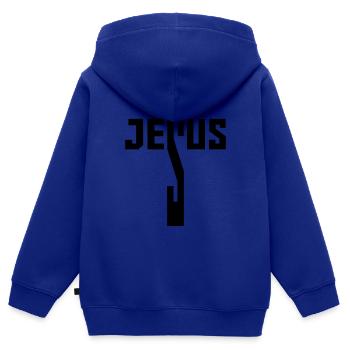 jesus - Sweat Premium à capuche zippé enfant bio - bleu roi - Dos - AI Model Kid Male (0cm)