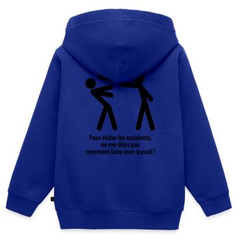 accident travail - Sweat Premium à capuche zippé enfant bio - bleu roi - Dos - AI Model Kid Male (0cm)