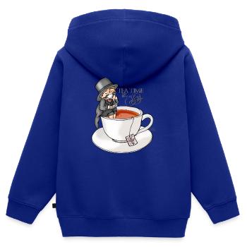 tea time like a Sir with Earl Grey (text) - Sweat Premium à capuche zippé enfant bio - bleu roi - Dos - AI Model Kid Male (0cm)