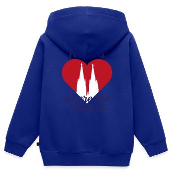La maison est l’endroit où se trouve le Dom - Sweat Premium à capuche zippé enfant bio - bleu roi - Dos - AI Model Kid Male (0cm)