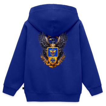 Aigle avec armoiries - Sweat Premium à capuche zippé enfant bio - bleu roi - Dos - AI Model Kid Male (0cm)