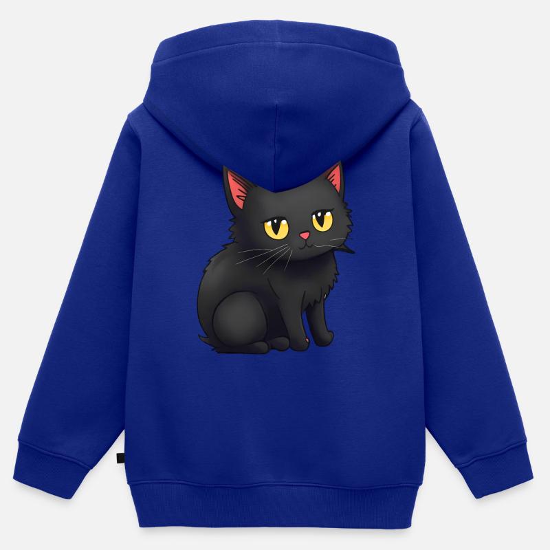 Autocollant Black Cat Stcker - Sweat Premium à capuche zippé enfant bio - bleu roi