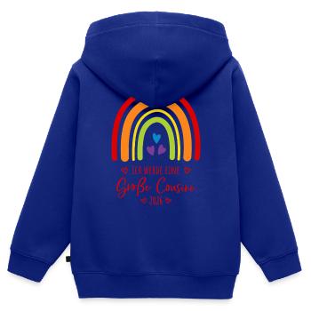 Große Cousine 2026 Regenbogen - Kinder Premium Organic Zip Hoodie - Royalblau - Hinten - AI Model Kid Male (0cm)