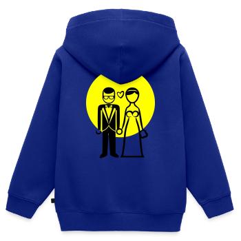 Couple de mariage, couple marié, mariée, marié - Sweat Premium à capuche zippé enfant bio - bleu roi - Dos - AI Model Kid Male (0cm)